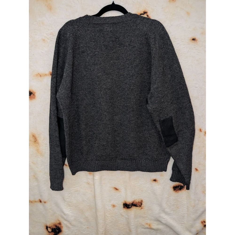 L.L. Bean Sweater Mens Medium Gray Shetland Wool Elbow Patch Crewneck Pullover - Picture 3 of 10